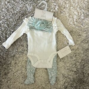 Baby White and Green 3 Piece Set